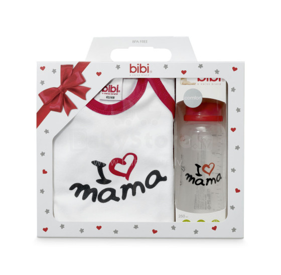 Bibi Baby Set Art. 125516 „Bib Mama“ dovanų rinkinys su trumpomis rankovėmis + buteliukas nuo kolikų 250 ml.
