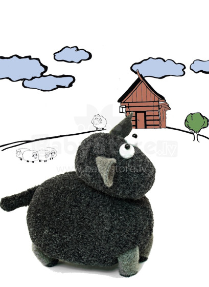 „Eco Wool Crazy Sheep“, 1418 str. „Black Soft“ žaislas - pagalvė iš natūralios vilnos