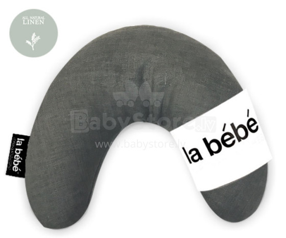 La Bebe™ Mimi Pillow Art.78704 Linen Grey Подкова для сна, путишествий, кормления малыша 19x46cm  из натурального 100% льна