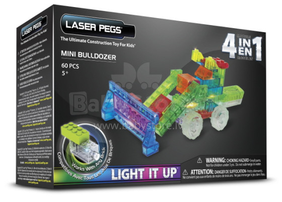 „Laserpegs 4in1 Bullbozer“. Art. MB700B Konstruktorius šviečia tamsoje, 60 det.