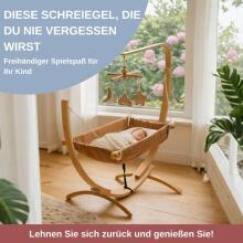 Hammock with Wooden Frame Art.101082 Beige Детский гамак с деревянным каркасом - эргономичный подвесной шезлонг 66 x 150 см для детей 3-5 лет