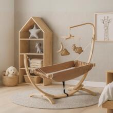 Hammock with Wooden Frame Art.101082 Beige Детский гамак с деревянным каркасом - эргономичный подвесной шезлонг 66 x 150 см для детей 3-5 лет