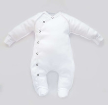 La Bebe™ NO Baby Romper Art.102452 White  Zīdaiņu rāpulīši ar garām piedurknēm un pēdiņam no kokvilnas