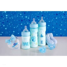 Chicco Love Edition WellBeing Art.09562.00 Mėlynas vaikų plastikinis fiziologinis buteliukas su silikonine čiulptuku, 250ml