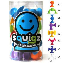 Riebalų smegenų žaislai „Squigz“. Prekės numeris: FA088-1 Silikoniniai įsiurbimo puodeliai, 24 vnt. (Vienos įsiurbimo taurės skersmuo 2,5 cm)
