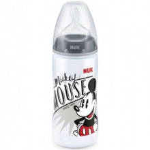 Nuk First Choice Black Mickey Art.SK66 Plastmasas pudelīte ar plato kakliņu un 2.izmēra (6-18 mēn.) silikona knupīti pienam, 300 ml