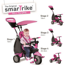Smart Trike Glow Touch 4in1 Pink Art.6402200  Детский трехколесный  велосипед с ручкой управления и крышей