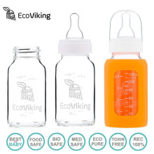 EcoViking Orange Art.107335 Антиколиковая стеклянная бутылочка для кормления, 120мл