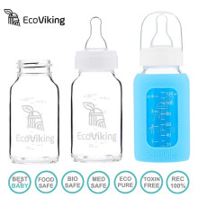EcoViking Blue Art.107338  Антиколиковая стеклянная бутылочка для кормления, 120мл