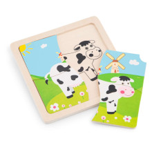 Naujas klasikinių žaislų mini galvosūkis karvės art.10526 medinis vaikiškas galvosūkis