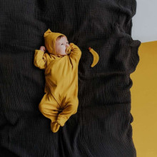 „Wooly“ organinis miego kostiumas, 13701 auksinės geltonos spalvos organinės medvilnės ilgomis rankovėmis