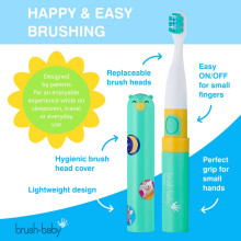„Brush Baby Go-Kidz Art.BRB120 Green“ vaikiškas elektrinis dantų šepetėlis su lipdukais