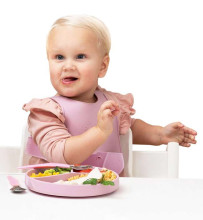 Kūdikio silikoninis seilinukas „Baby Everyday Baby“, 1055 purpurinis rožinis silikoninis seilinukas, su kišene, 6 + m .1 vnt.