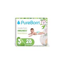 Pureborn Single 3 organinis bambuko menas. 121310 Ekologiškos sauskelnės iš 3 dydžio bambuko pluošto, 5,5–8 kg