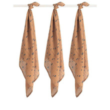 Jollein Muslin Cloth Art. 537-848-65346  Caramel  Aukščiausios kokybės muslino veido vystyklai, 3 vnt. (31x31 cm)