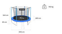 Spokey Trampoline Jumper II Art.927884 Sulankstomas batutas su apsauginiu tinklu, 3,05m