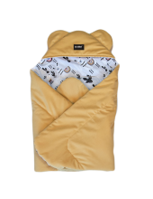 La bebe™ Swaddle Velur+Cotton 90x90 Art.133708 Yellow Высококачественное детское двустороннее легкое одеяло-конверт с капюшоном (90x90 см)