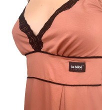 La Bebe ™ slaugos užtemimas, 322748 pilkas motinystės slaugos naktinis marškinėlis su nėriniais