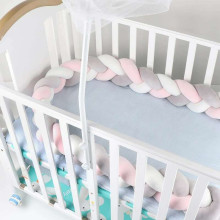 Aizsargpolsterējums bērnu gultiņu malām - rozā/pelēka