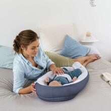 Doomoo Baby Cocoon Art. CO10 Blue Grey Moon mėtų lapų lizdas - kokonas naujagimiams „Babynest“