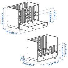 MYLLRA Art.504.626.11 cot with drawer, 60x120 cm, light pink