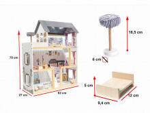 Ikonka Art.KX6201 MDF medinis lėlių namelis + baldai 78cm juodas LED