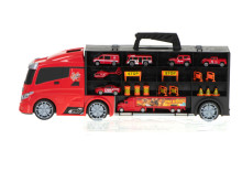 Ikonka Art.KX5993 Transporter truck TIR launcher in suitcase + 7 cars fire brigade