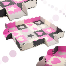 Ikonka Art.KX5420 Putu puzles paklājs / rotaļu komplekts 36el pelēks/rozā 143cm x 143cm x 1cm