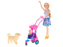 Ikonka Art.KX5451 Doll walking with dogs in pram pram