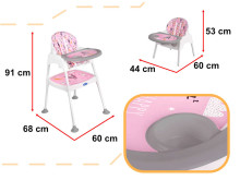 Ikonka Art.KX5317_3 Feeding chair stool stool chair 3in1 pink