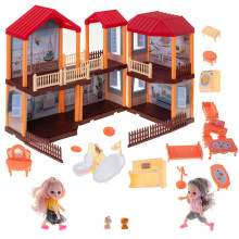Ikonka Art.KX5139 Dolls' house willa red roof lighting + furniture and dolls