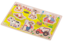 Ikonka Art.KX5366 Wooden jigsaw puzzle farm tractor cow