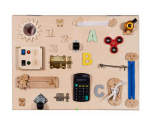 Bebe Basic Montessori Art.KX4628 Medinė sensorinė manipuliavimo lenta dvipusė natūrali