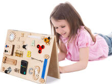 Bebe Basic Montessori Art.KX4628 Medinė sensorinė manipuliavimo lenta dvipusė natūrali