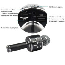 Melna karaoke mikrofons - tumbiņa ar balss mainīšanas efektiem WS-858