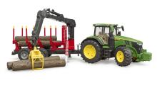 BRUDER Art.03154 traktors John Deere 7R 350 ar mežsaimniecības piekabi un 4 baļķiem