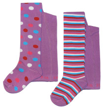 Weri Spezials Children's Tights Stripes and Big Dots Lilac ART.WERI-3777 Set of two pairs of high quality cotton tights for girls