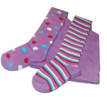 Weri Spezials Children's Tights Stripes and Big Dots Lilac ART.WERI-3777 Set of two pairs of high quality cotton tights for girls
