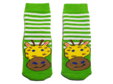 Weri Spezials Children's Non-Slip Socks Giraffe and Stripes Green ART.SW-1975 High quality children's socks made of cotton with non-slip coating