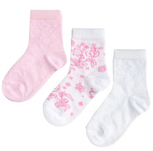 Weri Spezials Children's Socks Fillet White and Light Pink ART.WERI-5481 Pack of three high quality children's cotton socks