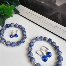 La bebe™ Jewelry Natural Stone Earrings Dark Blue Auskari sudraba 925 ar 10 mm kristālu