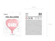 Ikonka Art.KX4570_1 "Tai mergaitė" folijos balionas kūdikio dušo šventei rožinė širdis 48cm