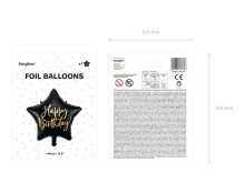 Ikonka Art.KX4551_1 Laimingo gimtadienio žvaigždės folijos balionas 40cm juodas