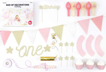 Ikonka Art.KX4549 Birthday party decorations for 1st birthday set pink and gold