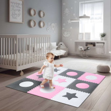 Ikonka Art.KX4506_1 Putų dėlionės kilimėlis vaikams 180x180cm 9 dalių pilkai rožinės spalvos