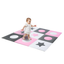 Ikonka Art.KX4506_1 Putų dėlionės kilimėlis vaikams 180x180cm 9 dalių pilkai rožinės spalvos