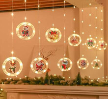 Ikonka Art.KX5249_1 LED žibintai Kalėdų paveikslo užuolaida apskritimais 3 m 10 lempučių, valdomų baterijomis nuotolinio valdymo pultas