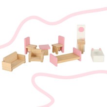 Ikonka Art.KX4351 Koka leļļu māja balta un rozā + mēbeles 36cm