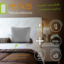 Ikonka Art.KX4129 Mesko MS 7429 Electric warming pillow 2 temperature levels remote control 38x38cm 80W