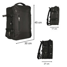 Ikonka Art.KX4109 Laptop travel backpack expandable 26-36L USB cable capacious waterproof black